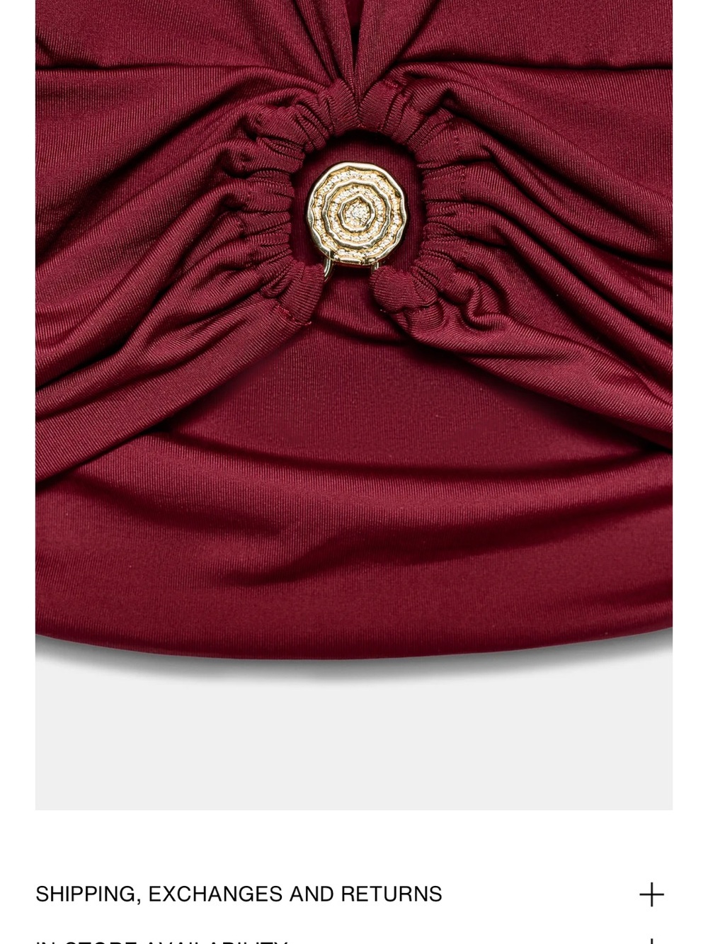 Zara Burgundy Sleeveless Deep V Crop Top with Gold Ring - Picture 3 of 5